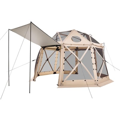 Pop-up Gazebo Klambentent, 3,6x3,6 m, 13-zijdige Sferische Kampeer Luifel Tent met Afneembaar Dak & Draagtas, Snel Op te Zetten & Bijt-Proof, Klamboe Huis Zon