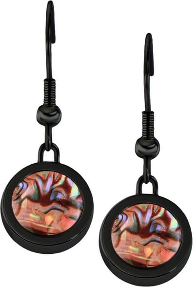 Quiges RVS Schroefsysteem Oorhangers Oorbellen Zwart met Verwisselbare Parelmoer Rood Schelp Mini Munt Set - ECOS255