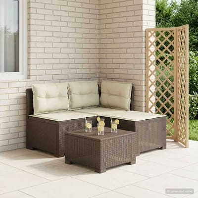 vidaXL - 3-Zits - Tu - bank - met - Kussens - Rattan - Look - 3-zits - PP - Lichtgrijs