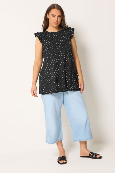 Yours Zwart Vestje Met Polkadots En Ruches Aan De Mouwen Size 44