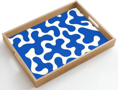 Dienblad hout 50x35 cm - Schootdienblad - Vormen - Abstract - Blauw - Golven - Borrelplank rechthoek - Plateau dienbladen