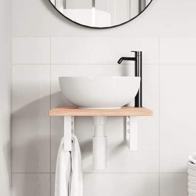 vidaXL - Badkamer - wandschap - staal - en - massief - eikenhout
