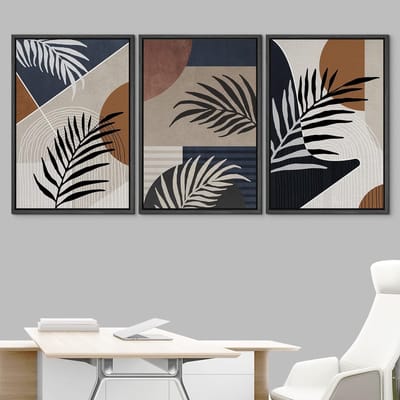 Canvas Wanddecoratie Set - Moderne Kunst - Woonkamer Aankleden - Geometrisch Tropisch Design - 3x 16x24 Inch - Meerdere Kleuren