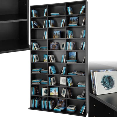 tectake® CD kast - Open kastenwand voor cd's, dvd's - Geschikt als boekenkast, ruimteverdeler - Vakkenkast voor collecties en accessoires - 27 vakken - 180x102x23,5cm - Zwart