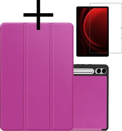 Hoes - Geschikt voor Samsung Galaxy Tab S9 FE Plus - Met Screenprotector - Trifold Bookcase - Hard Cover Case - Met Uitsparing Geschikt voor S Pen - Hardcover Book - Tablet Hoesje - Paars