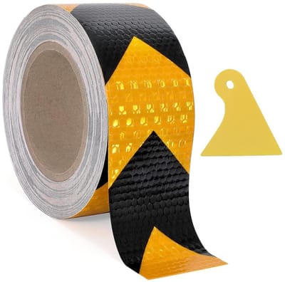 Reflecterende Zelfklevende Tape Geel en Zwart, 5 cm x 10 m, Veiligheidsmarkering voor Verkeerssystemen, Trappen en Parkeergarages