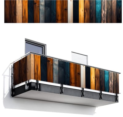 Balkonscherm 500x100 cm - Balkonposter Hout - Planken - Donker - Warm - Balkon scherm decoratie - Balkonschermen - Balkondoek zonnescherm