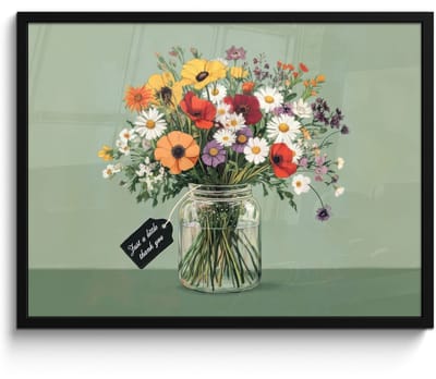 Poster in lijst - Fotolijst 70x50 cm - Posters - Bloemen - Vaas - Kaartje - Posterlijst zwart - Decoratie - Wanddecoratie woonkamer - Muurdecoratie slaapkamer