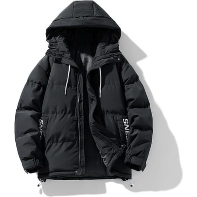 Manteau rembourré à capuche épais de couleur unie d'hiver Veste rembourrée polyvalente ample Veste rembourrée décontractée 4XL black