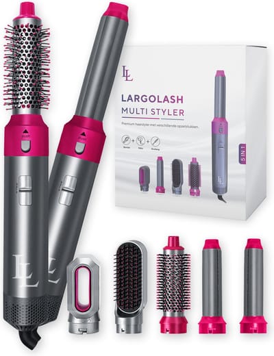 Largolash 5-in-1 Fohnborstel - Airstyler - Multistyler - Krultang - Krultang 5 in 1 - Fohn - Krulborstel - Stijltang - Nieuwste versie 3.1 Sept 2025 (Roze)
