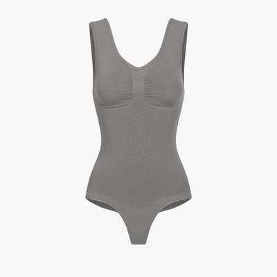 cfab - Tanktop bodysuit met corrigerende werking en koordjes - Grafiet - XS - Corrigerende Body - Naadlos - corrigerend ondergoed dames