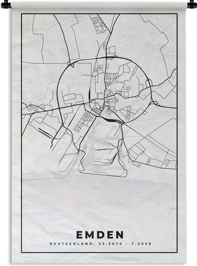 Wandkleed - Wanddoek - Plattegrond - Emden - Kaart - Stadskaart - 120x180 cm - Wandtapijt