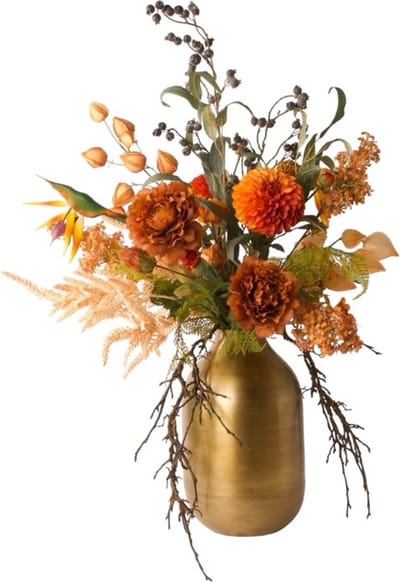 WinQ-Zijden Boeket Creme/ Terra/ warm Oranje-Kunstbloemen-ex vaas