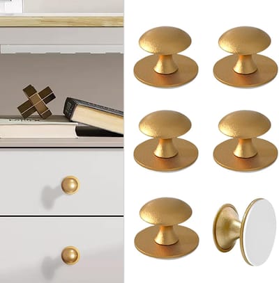 Kastknoppen Set - Zelfklevende Knoppen RVS - 6 Stuks - Goud Kleur Boorvrij Montage - Voor Laden Spiegels en Glasdeuren - Elegant Design