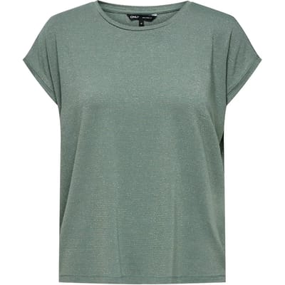 Only groene dames t-shirt   Ronde hals   Regular fit   Geen zakken   Glitters patroon   Korte mouw Groen S