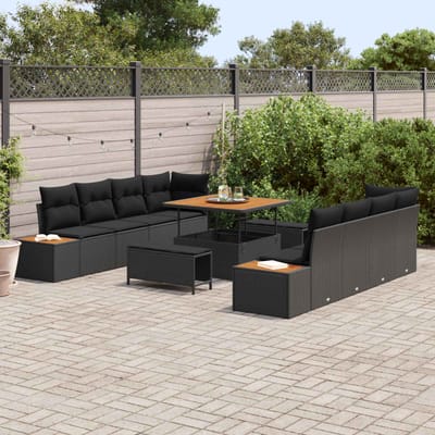 vidaXL - Tuinbank - Set - 11 - st - 10-Aantal - zitplaatsen - Zwart - Poly - rattan