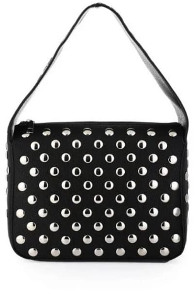 Dames tas zwart met zilveren studs - lady bag black - schoudertas - brede band - cadeau - stoer - kado idee