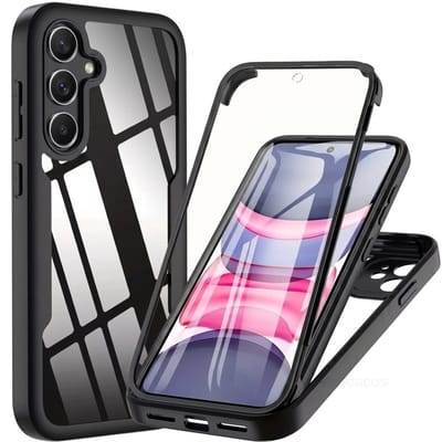 Zwart transparant telefoon hoesje geschikt voor Samsung S25 FE – schokbestendige case met voor en achterkant bescherming – full body cover – harde rand en doorzichtig design – dames en heren