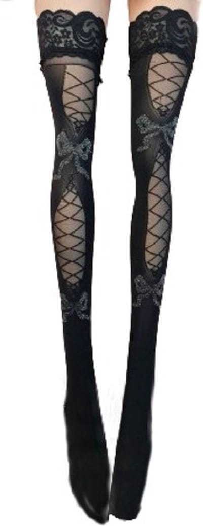 BamBella® - Erotisch Panty kousen dames - Sexy hoge sokken Kant zwart