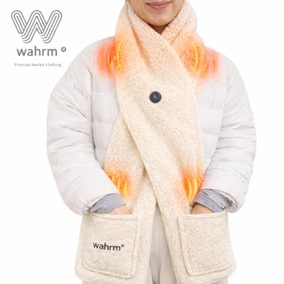 Wahrm Handwarmer Shawl – Infrarood Verwarmde Sjaal met Handzakken – 3 Warmtestanden – Incl. 5.000 mAh Powerbank – Oplaadbaar – Off White