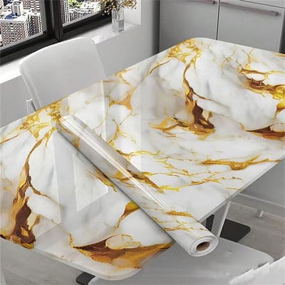 Papier peint autocollant DIY motif marbre imitation jaune sticker résistant à l'huile pour cuisinière de cuisine étanche autocollant résistant à l'huile 40X600CM jaune