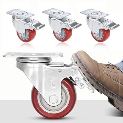 Zwenkwielen Set - Meubelwielen Rem - Meubels Verplaatsen - 400 kg Draagvermogen - 75 mm - Zwart