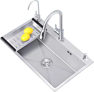 Spoelbak Keuken - RVS Wastafel - Keukenwerk - Uittrekbare Kraan - 50x40x22CM - Zilver