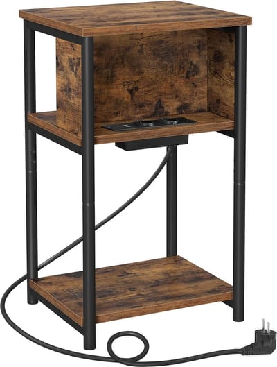 StayPowered Bijzettafel - Innovatieve Stroomvoorziening, Elegant Design - Geïntegreerde Stopcontact - Robuust en Stabiel - Compact Design - Ingebouwde Veiligheidsfuncties - Eenvoudige Montage - Hout - Levering Sneller dan Aangegeven!