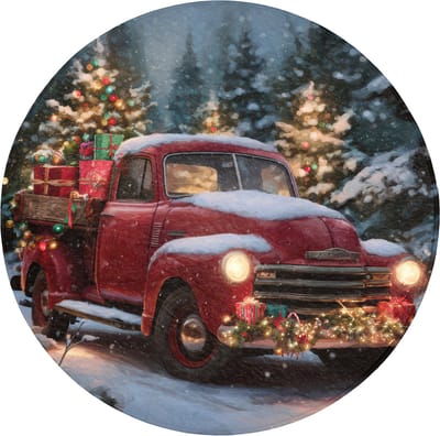 Badmat rond 70x70 cm - Antislip - Kersttruck - Sneeuwbos - Rood - Badmatten voor badkamer - Badkamermat - Douchemat - Ronde badkamer mat