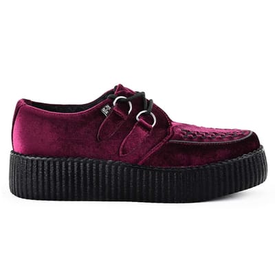 TUK Viva High Creeper bordeauxrode fluwelen platform veterschoenen in gothic-stijl - AV6802