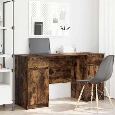 vidaXL - Bureau - Gerookt - eiken - Bewerkt - hout - 140 - x - 49 - x - 76 - cm