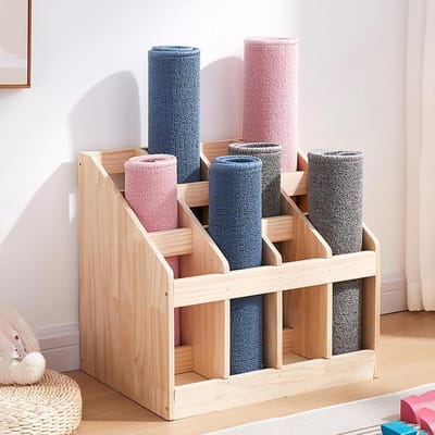 Houten Yogamat Houder - Opbergrek Rek - Sportspullen Organiseren - Duurzaam Houten Materiaal - Tot 12 Matten - Natuurlijk Hout