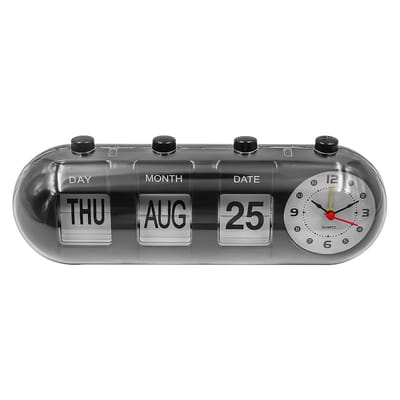 Dailygoods - Bureaukalender met Klok - Vintage Desktop Kalender - Handmatig Flip - Bruin - Digitale Klok - Decoratief voor Thuis - 15 cm x 20 cm