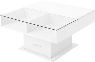 Salontafel 78x78x45,5-59,5cm Multifunctionele Verstelbare Lift Tafel Wit Spaanplaat Modern Ontwerp LED Verlichting Opslag Ruimte Woonkamer Kantoor Klein Appartement