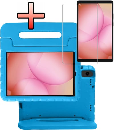 Hoes - Geschikt voor Samsung Galaxy Tab A11 - Met Screenprotector - Kinderhoes Shockproof Bumper - Kidsproof Case - Tablet Hoesje - Kinder Cover - Blauw