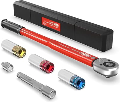 Momentsleutel 1/2" (125mm) 30-210 Nm - incl. verlenging 3 dopsleutels/bescherminzetstukken - voor auto motorfiets SUV bestelwagen - professioneel gereedschap