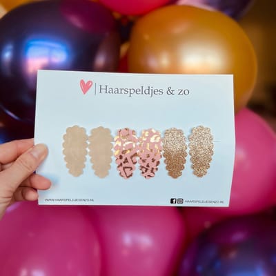 Haarspeldje Liz - golvend - setje - beige - roze - goud - 3 cm speldjes