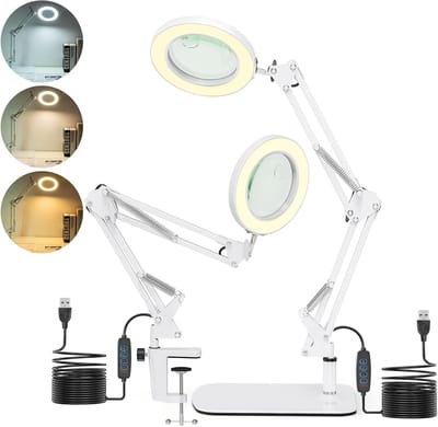 Verstelbare vergrootlamp met licht en standaard, 15x vergroting, dimbaar, ideaal voor hobby's, handwerk en lezen
