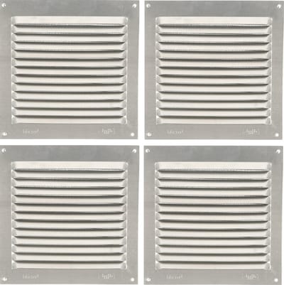 AMIG Ventilatierooster/muurrooster met gaas - 4x - 150 x 150mm - aluminium - zilver - schoepenrooster - tegen muggen en insecten