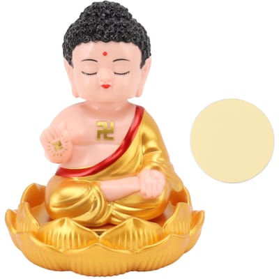 Ornement Bouddha Alimenté par l'énergie solaire Détection de la lumière Décoration Bouddha à hochement automatique pour Maison Voiture Bureau doré