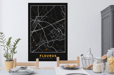 Muurstickers - Sticker Folie - Fleurus - Stadskaart - Gold - Plattegrond - Kaart - 80x120 cm - Plakfolie - Muurstickers Kinderkamer - Zelfklevend Behang - Zelfklevend behangpapier - Stickerfolie