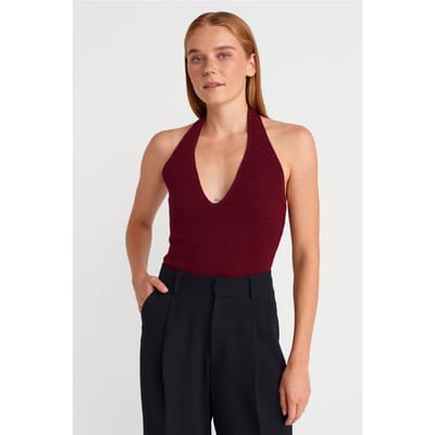 Geribde Halternek Brei Blouse