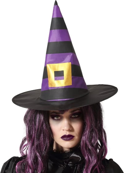 Halloween heksenhoed Stripes - one size - zwart/paars - meisjes/dames - verkleed hoeden
