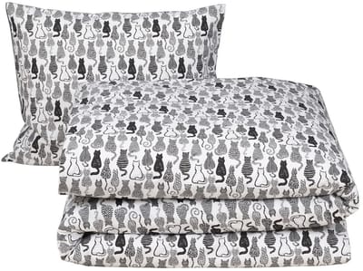 Moodit Dekbedovertrek Odil Chat Chat Noir - 140 x 200/220 + 60 x 70 cm - Wit - Katoen