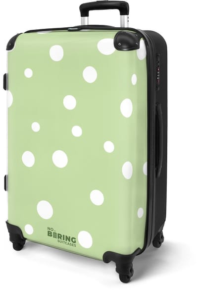 NoBoringSuitcases.com® - Koffer groot - Rolkoffer lichtgewicht - Groen met witte stippen - Vakantie reiskoffer met 4 wielen - Grote trolley XL - Travel suitcase large - 20 kg bagage - Ruimbagage medium met TSA slot