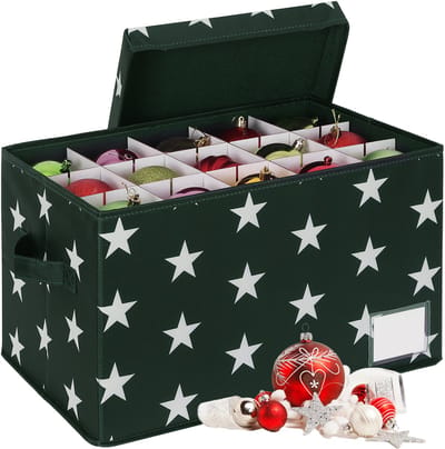 Kerstballen opbergbox - voor 30 ballen - met etiket - groen