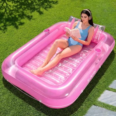 Opblaasbaar Zwembad Lounge Luchtbed voor Volwassenen – 178 x 117 cm – Zonnebed met Kussen – Drijvend Zwembad Ligbed Roze