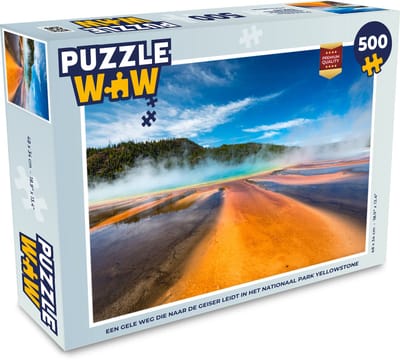 Puzzel Een gele weg die naar de geiser leidt in het Nationaal park Yellowstone - Legpuzzel - Puzzel 500 stukjes