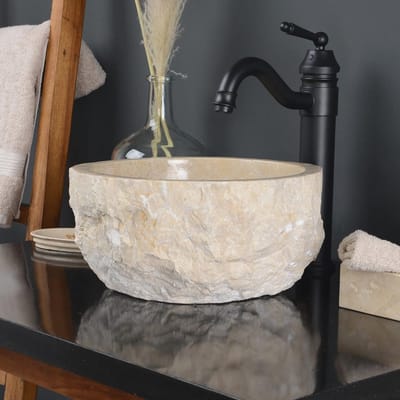 Marmeren Wastafel - Natuursteen Kom - Badkamer Decoratie - Unieke Keuze - 30 cm Rond - Beige