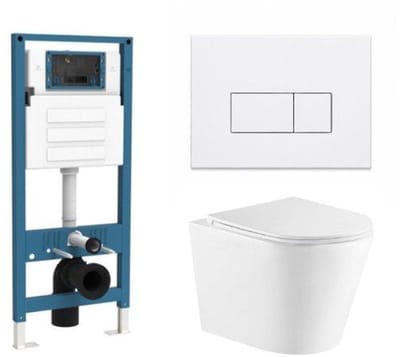 QeramiQ Dely Toiletset - inbouwreservoir Qeramiq Flush - slim zitting - metaal mat witte bedieningsplaat - rechthoekige knoppen - glans wit